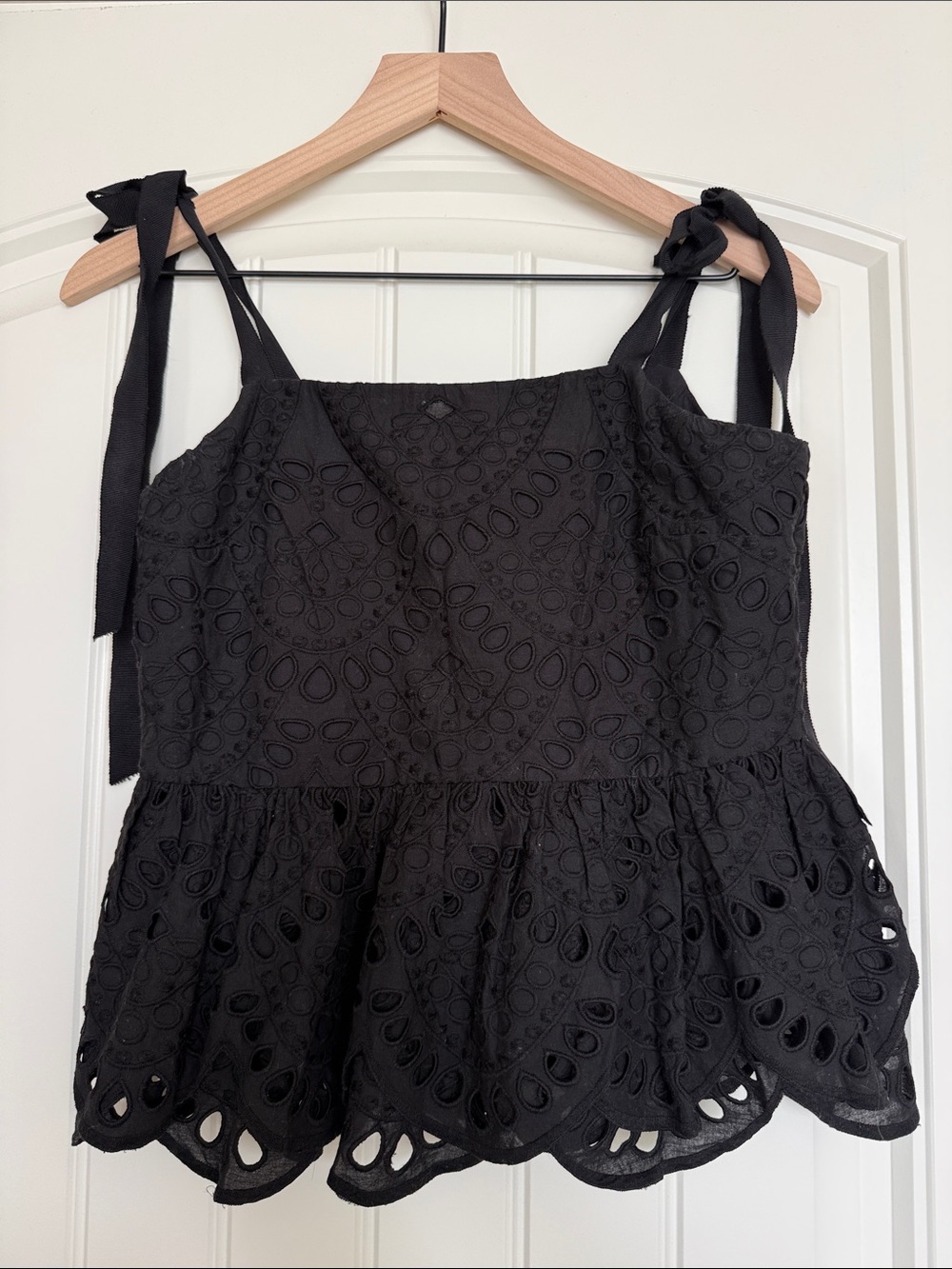 J. Crew Black Eyelet Tie-Shoulder Peplum Camisole